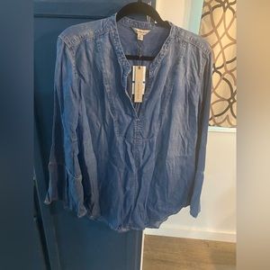 Calvin Klein Jeans Denim look v neck blouse size xl NWT